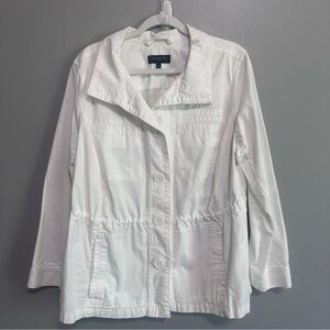 Talbots Womens Plus  1X White Utility Jacket Button Front 4 Pocket Cotton
